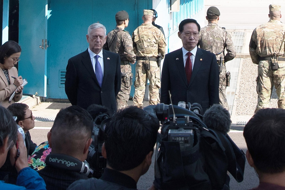 U.S. and South Korean defense leaders hold a news conference.