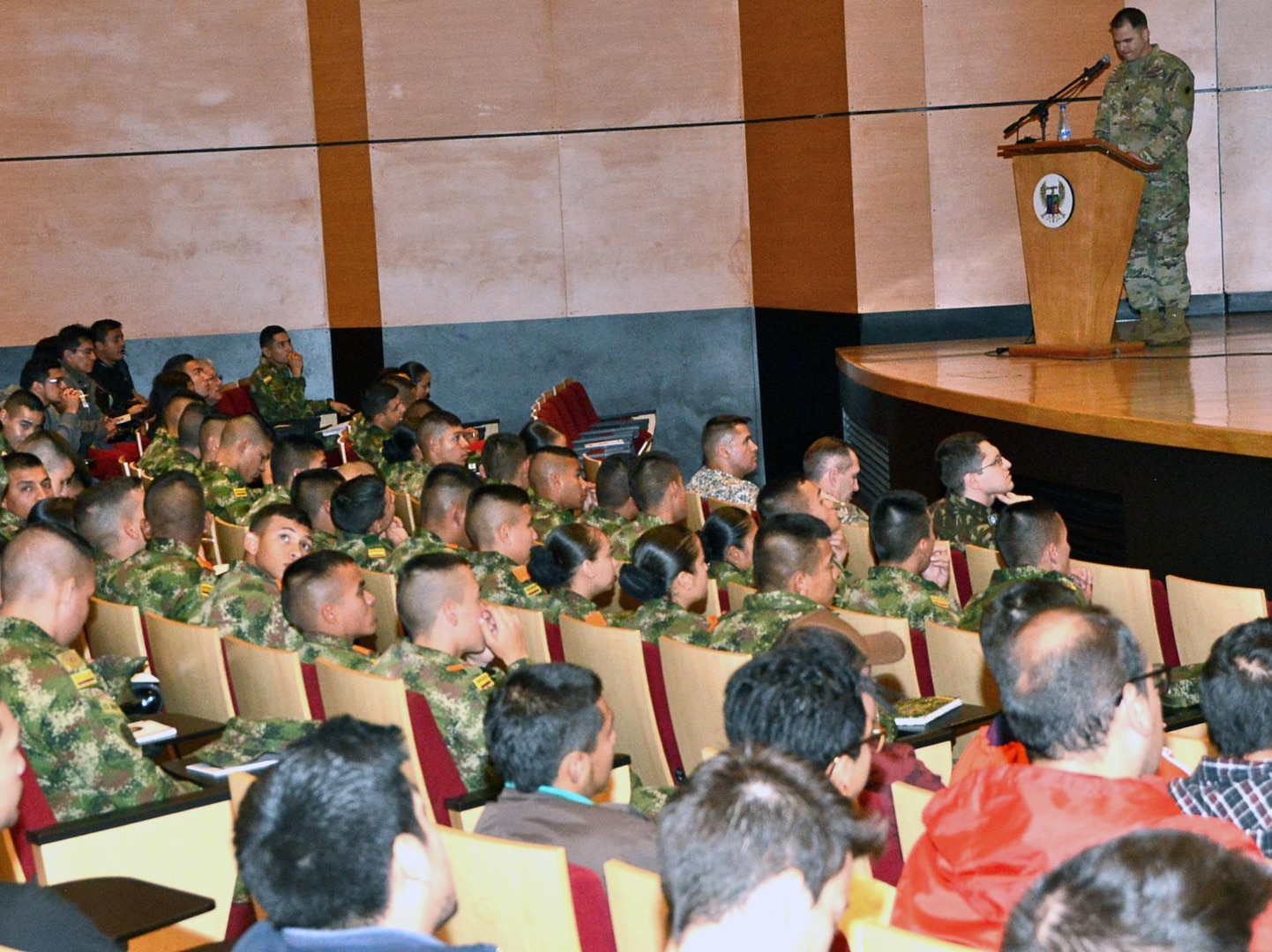 Army South's Assistant Chief of Staff Engineer (ACSENG) directorate spoke at the first International Technical Workshop of Military Engineering, hosted by the Colombian Army Engineers Oct. 21, hosted by the Colombian Army Engineers in Bogota, Colombia, at the Military School General Jose' Maria Cordova.