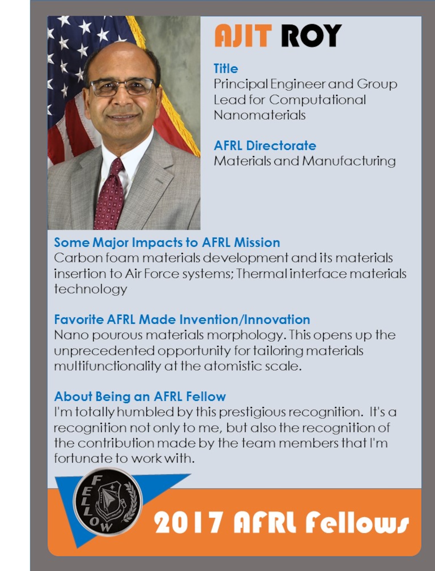 Dr. Ajit K. Roy, 2017 AFRL Fellow