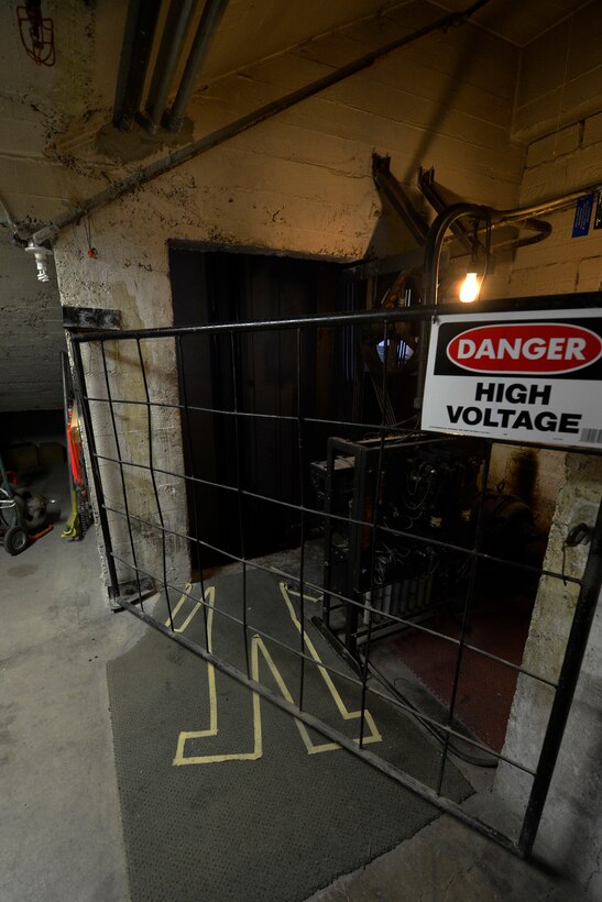 The replica taped outline shows the location where the body of Claude Harvey, the hospital's engineer. On April 3, 1935, Claude was found deceased on the floor with his head stuck under the Otis elevator. His death was ruled an accident but with no logical reason why Claude would be working near the elevator shaft, rumors spread that Claude may have met with foul play.(Photo by  Marcy Copeland)