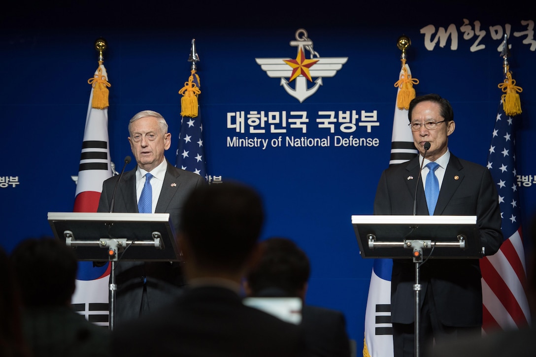 U.S. and South Korean defense leaders conduct a news conference.