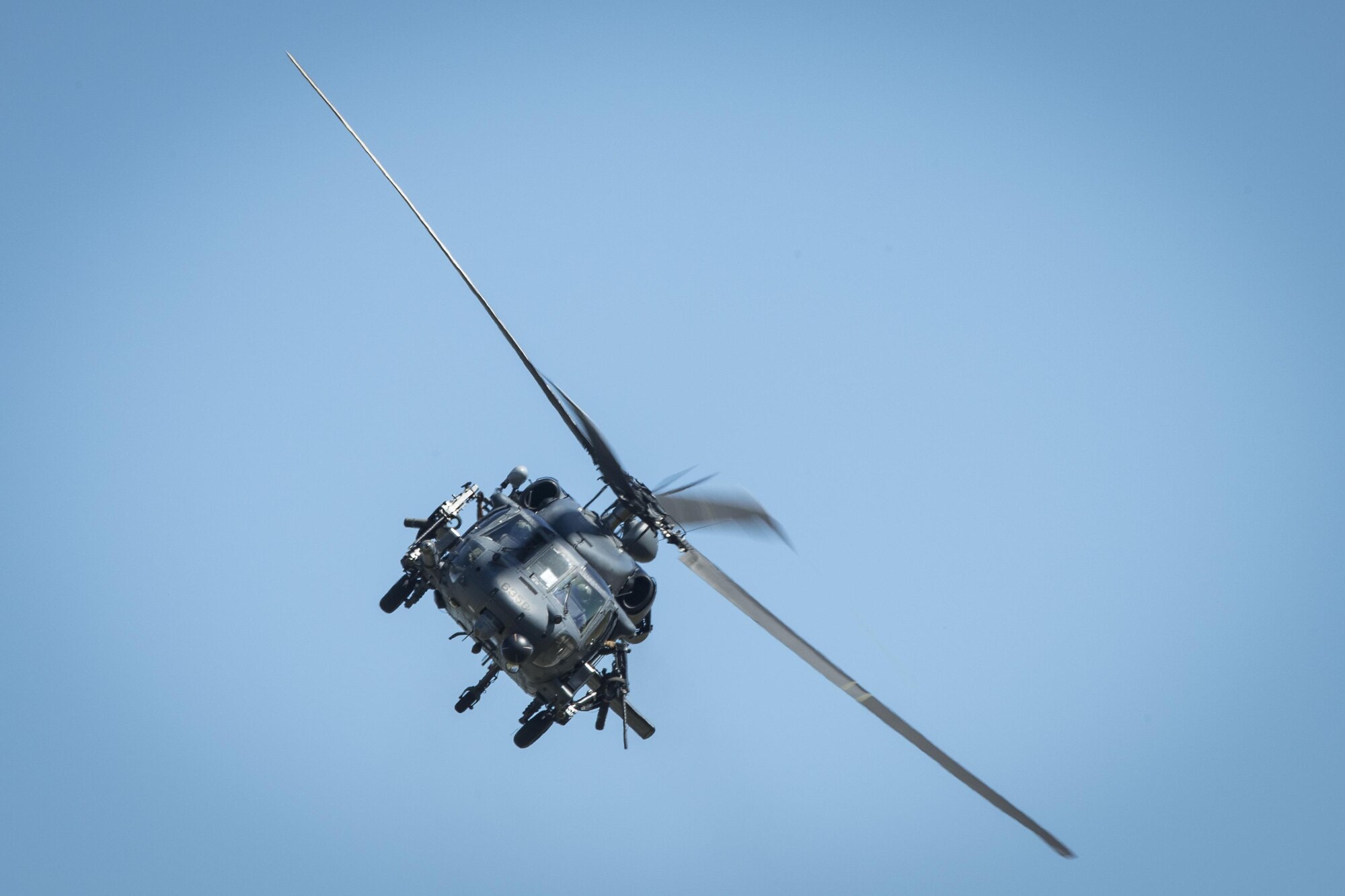 An HH-60G Pave Hawk demonstrates its capabilities during the 2017 Thunder Over South Georgia Air Show, Oct. 28, at Moody Air Force Base, Ga. The open house included aerial performances, food, face painting and much more. (U.S. Air Force photo by Senior Airman Janiqua P. Robinson)