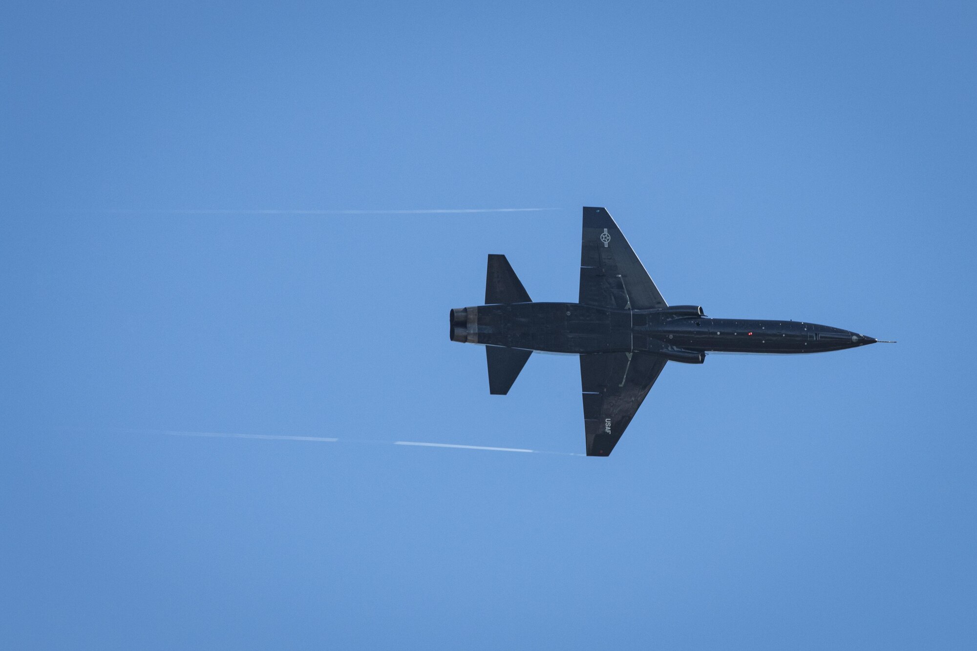 A T-38 Talon demonstrates aerial twists and turns during the 2017 Thunder Over South Georgia Air Show, Oct. 28, at Moody Air Force Base, Ga. The open house included aerial performances, food, face painting and much more. (U.S. Air Force photo by Senior Airman Janiqua P. Robinson)