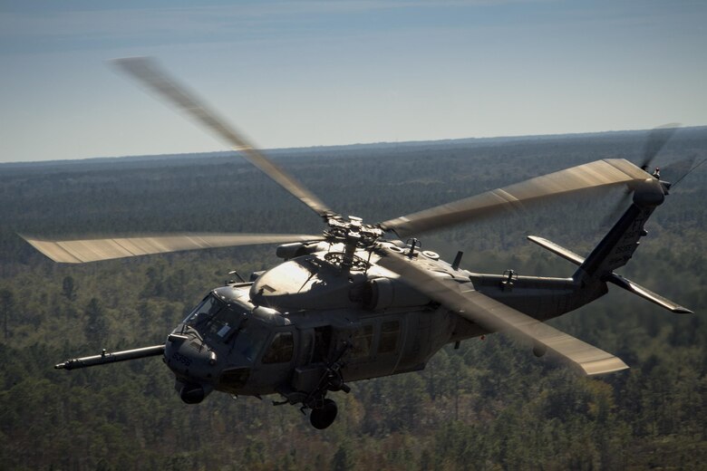 An HH-60G Pave Hawk flies in a demonstration during the Thunder Over South Georgia Air Show, Oct. 28, 2017, at Moody Air Force Base, Ga. The open house is an opportunity for Moody to thank the local community for all its support, and exhibit air power and it included aerial performances, food, face painting and much more. (U.S. Air Force photo by Staff Sgt. Ryan Callaghan)