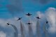 The U.S. Air Force Thunderbirds Flight Demonstration Team soars above Moody Air Force Base during Thunder Over South Georgia, Oct. 28, 2017. The Thunderbirds performed twists, turns and rolls at high speeds demonstrating the prowess and capabilities of the F-16 Fighting Falcon. (U.S. Air Force photo by Senior Airman Daniel Snider)