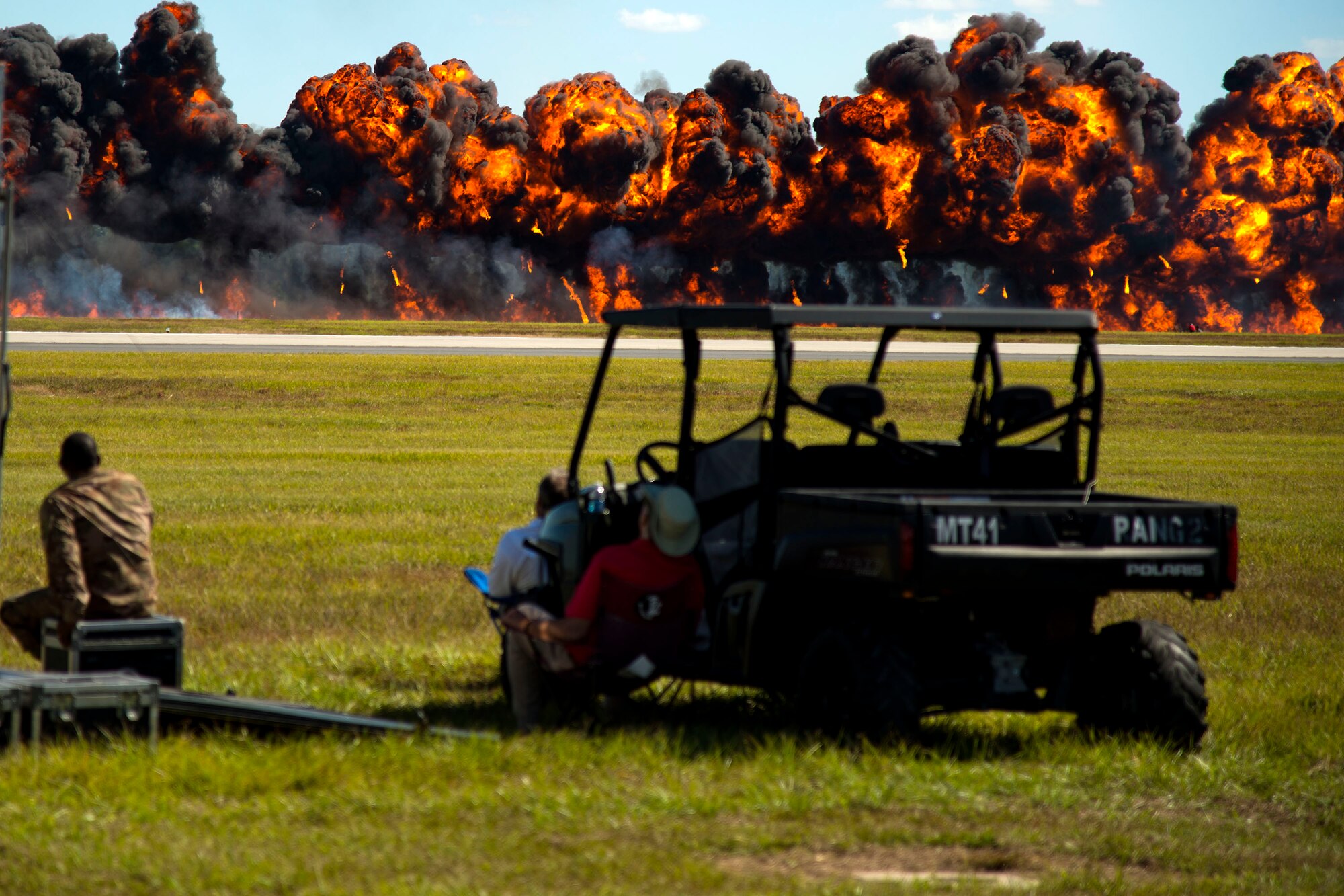 On-lookers watch as an aerial team demonstrates its capabilities during the Thunder Over South Georgia Air Show, Oct. 28, 2017, at Moody Air Force Base, Ga. The air show included aerial performances, food, face painting and much more. (U.S. Air Force photo by Airman 1st Class Erick Requadt)