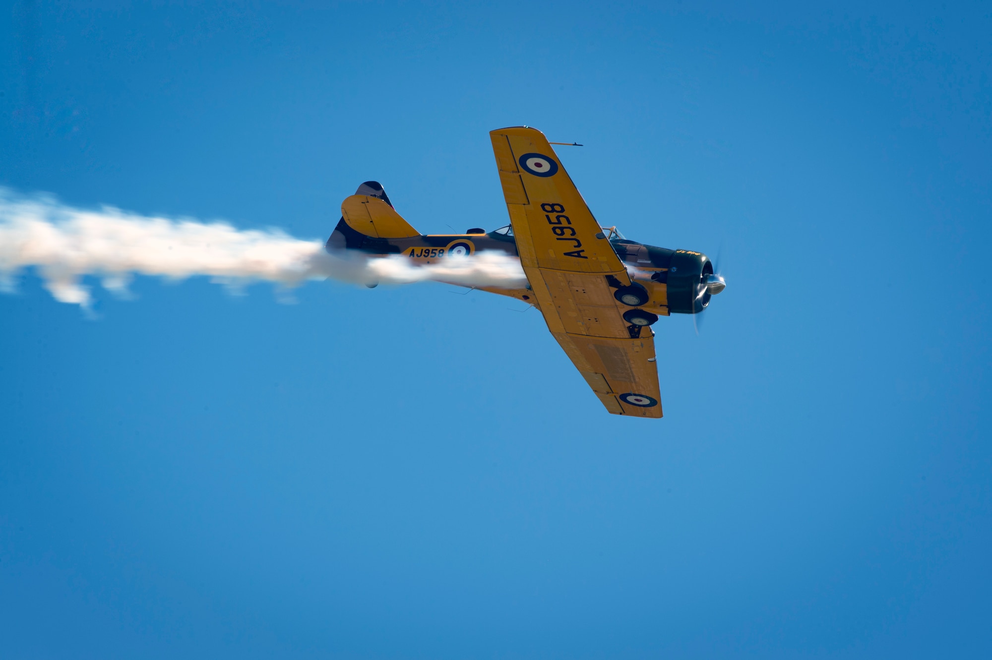 A T-6 Texan performs an aerobatic demonstration during the 2017 Thunder Over South Georgia Air Show, Oct. 28, 2017, at Moody Air Force Base, Ga. The air show is an opportunity for Moody to thank the local community for all its support, and exhibit air power. (U.S. Air Force photo by Senior Airman Greg Nash)
