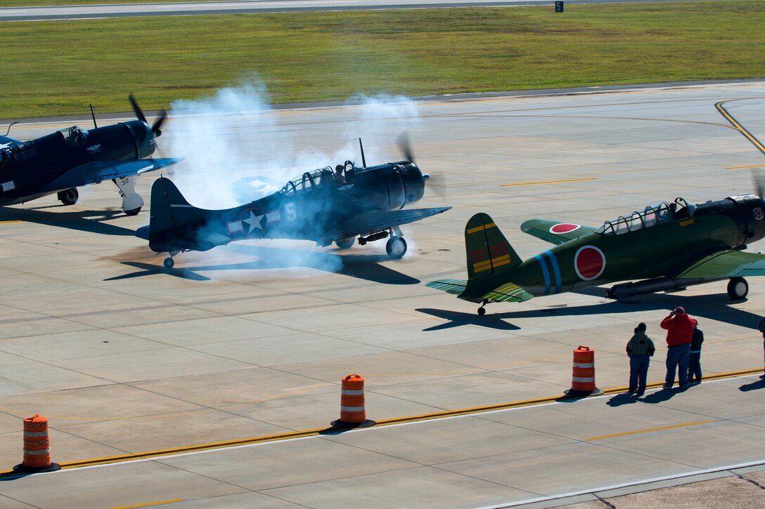 An aerial team starts up their engines during the Thunder Over South Georgia Air Show, Oct. 29, 2017, at Moody Air Force Base, Ga. The air show included aerial performances, food, face painting and much more. (U.S. Air Force photo by Airman 1st Class Erick Requadt)