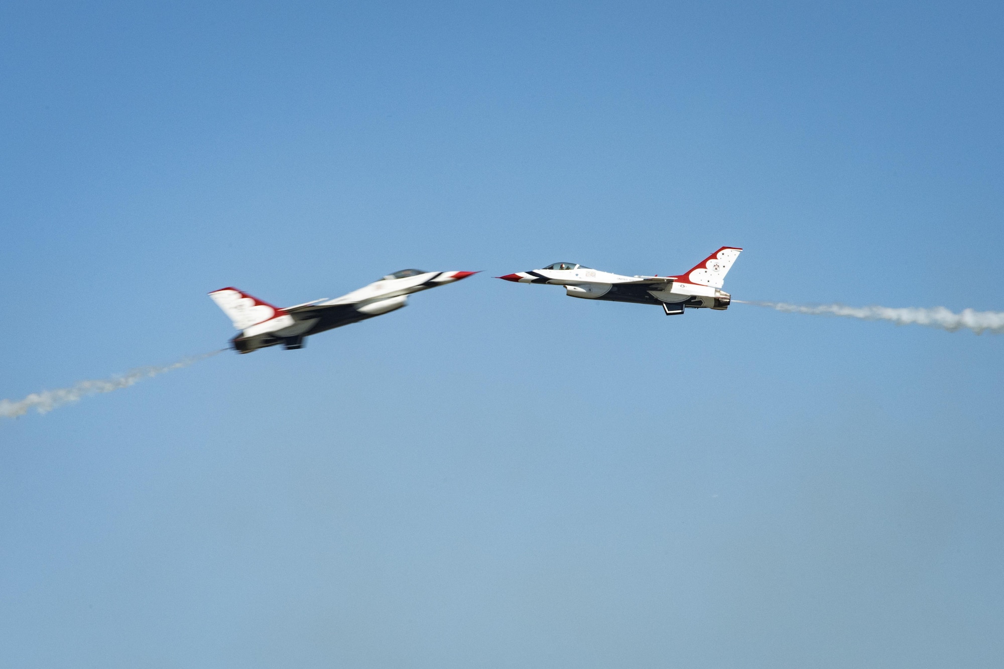 The U.S. Air Force Thunderbirds Flight Demonstration Team soars above Moody Air Force Base during the Thunder Over South Georgia Air Show, Oct. 29, 2017. The Thunderbirds, based out of Nellis Air Force Base, Nev., are the Air Force’s premier aerial demonstration team, performing at air shows and special events worldwide. (U.S. Air Force photo by Senior Airman Janiqua P. Robinson)