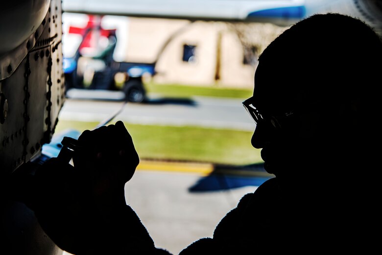 Airman 1st Class Jeremy Cornelius, 23d Aircraft Maintenance Squadron armament systems apprentice, tightens a screw on an A-10C Thunderbolt II during the Thunder Over South Georgia Air Show, Oct.29, 2017, at Moody Air Force Base, Ga. Moody opened its gates to the public for a free, two-day event as a way to thank the local community for their ongoing support of the base’s mission. (U.S. Air Force photo by Airman Eugene Oliver)