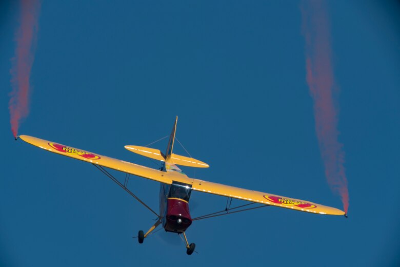 Kent Pietsch flies an Interstate Cadet during the Thunder Over South Georgia Air Show, Oct. 29, 2017, at Moody Air Force Base, Ga. The open house is an opportunity for Moody to thank the local community for all its support, and exhibit air power and it included aerial performances, food, face painting and much more. (U.S. Air Force photo by Staff Sgt. Ryan Callaghan)