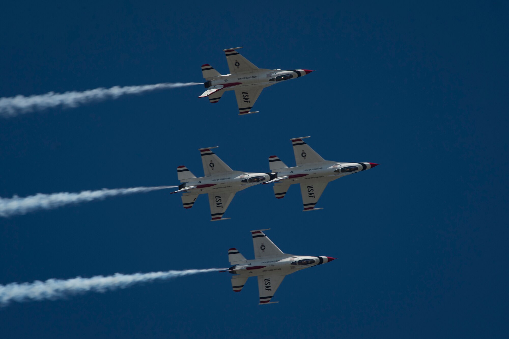 The U.S. Air Force Thunderbirds Flight Demonstration Team performs during the Thunder Over South Georgia Air Show, Oct. 29, 2017, at Moody Air Force Base, Ga. The air show attracted approximately 20,000 people from across the globe to the base over the weekend during the free, two day event. (U.S. Air Force photo by Senior Airman Greg Nash)