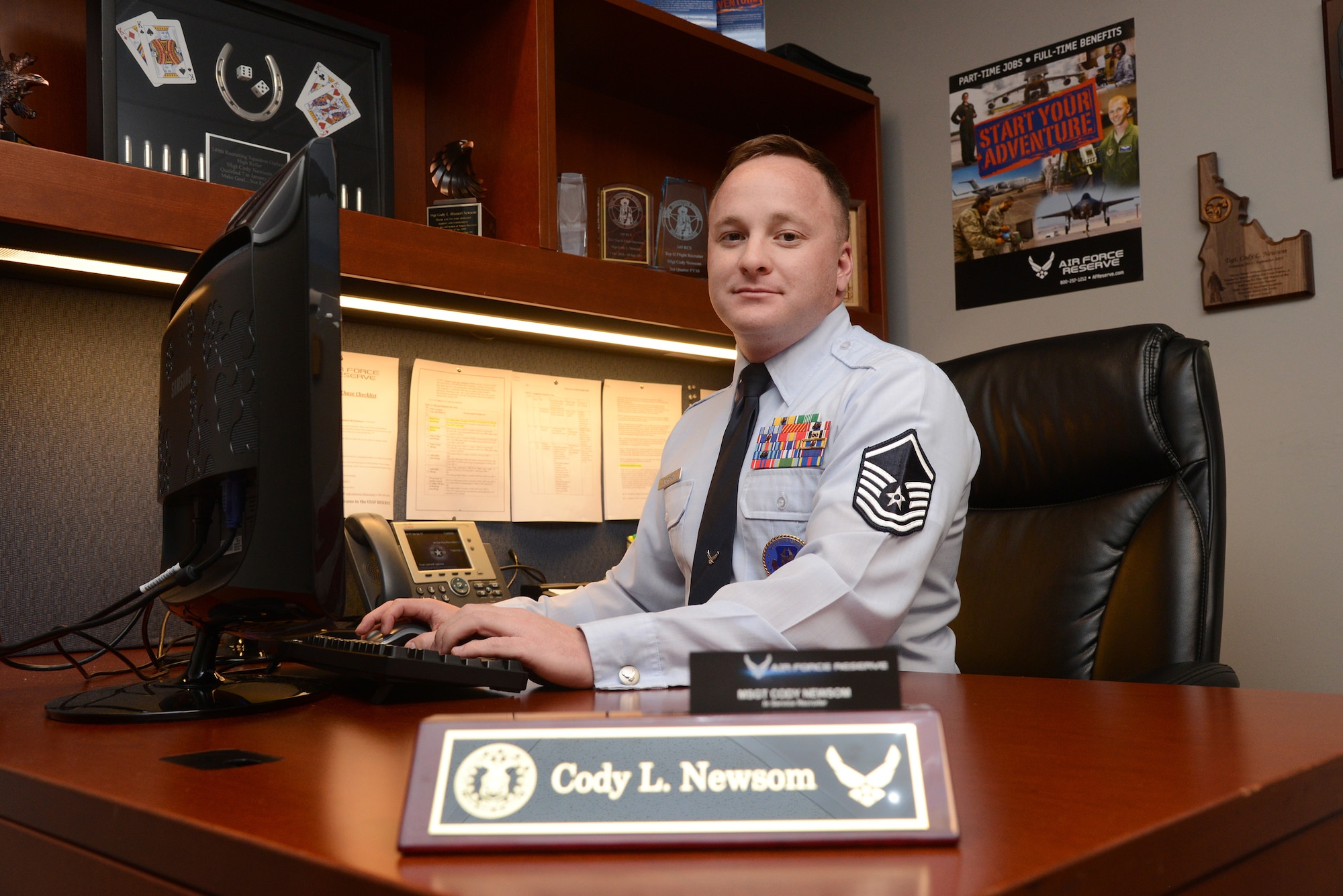 Master Sgt. Cody Newsom is Tinker’s In-Service Recruiter for service members wanting to transfer from active duty into the Air Force Reserve.