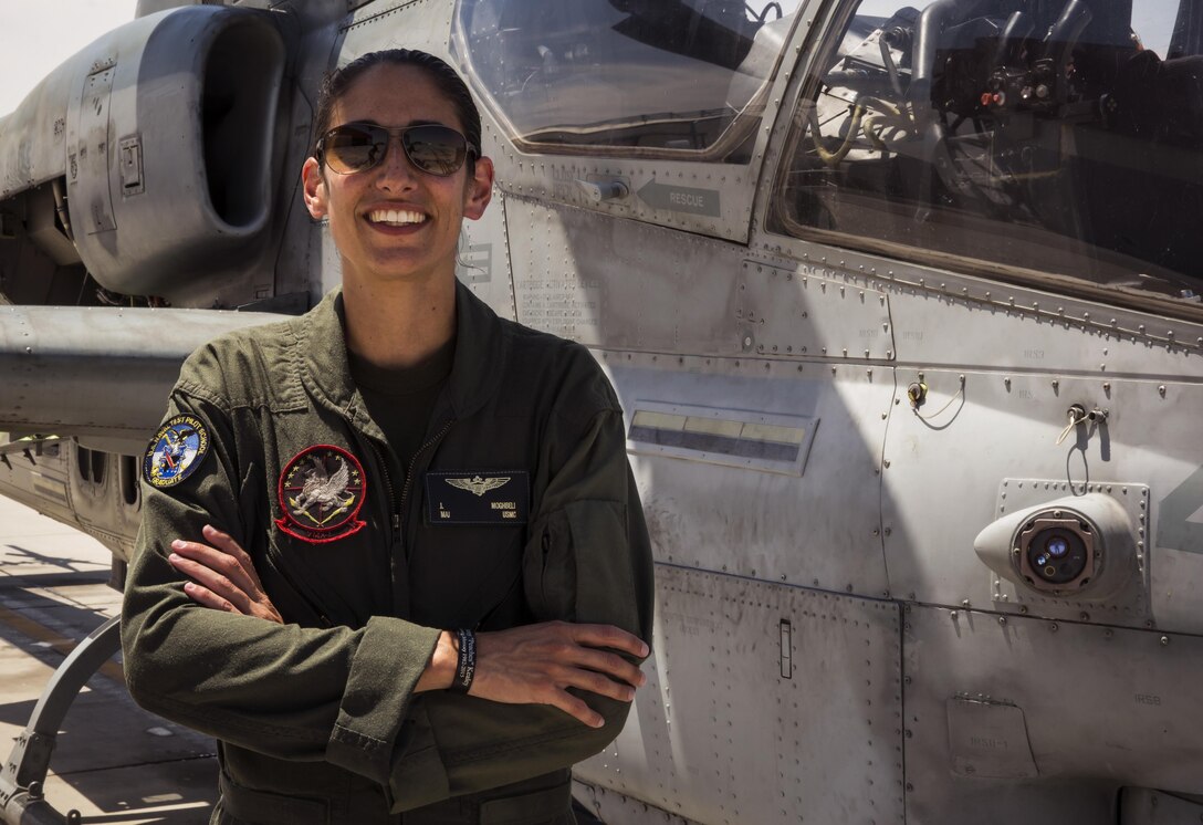 U.S. Marine Corps Maj. Jasmin Moghbeli, a pilot assigned to Marine Test and Evaluation Squadron (VMX) 1, conducts her final flight in an AH-1 "Cobra" at Marine Corps Air Station Yuma, Ariz., June 7, 2017. Maj. Moghbeli will report to the Johnson Space Center in Houston, Texas, later this year to attend the NASA Astronaut Candidate Class of 2017. (U.S. Marine Corps photo taken by Lance Cpl. Christian Cachola)