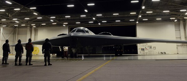 U.S. Air Force maintainers assigned to Whiteman Air Force Base, Mo., inspect a B-2 Spirit before it takes off Oct. 28, 2017.  The B-2 conducted a conducted a long-range mission to the U.S. Pacific Command area of responsibility this weekend. Long-range missions familiarize aircrew with air bases and operations in different geographic combatant commands, enabling them to maintain a high state of readiness and proficiency.