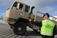 John Wood, 841st Transportation Battalion, 597th Transportation Brigade security coordinator, directs vehicles with generators onto Military Sealift Command’s USNS Brittin at Joint Base Charleston Naval Weapons Station, S.C., Oct. 28, 2017.