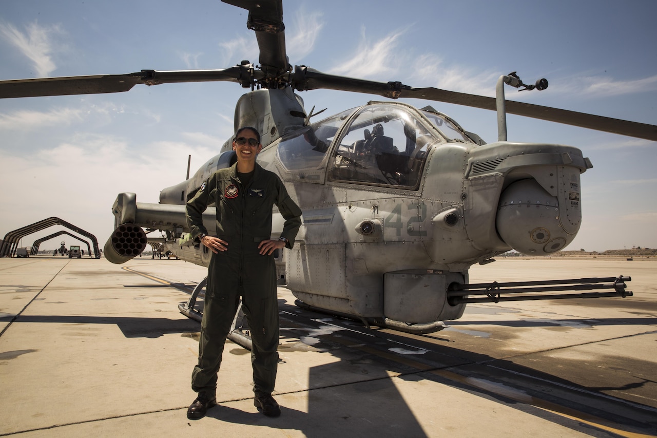 U.S. Marine Corps Maj. Jasmin Moghbeli, a pilot assigned to Marine Test and Evaluation Squadron (VMX) 1, conducts her final flight in an AH-1 "Cobra" at Marine Corps Air Station Yuma, Ariz., June 7, 2017. Maj. Moghbeli will report to the Johnson Space Center in Houston, Texas, later this year to attend the NASA Astronaut Candidate Class of 2017. (U.S. Marine Corps photo taken by Lance Cpl. Christian Cachola)