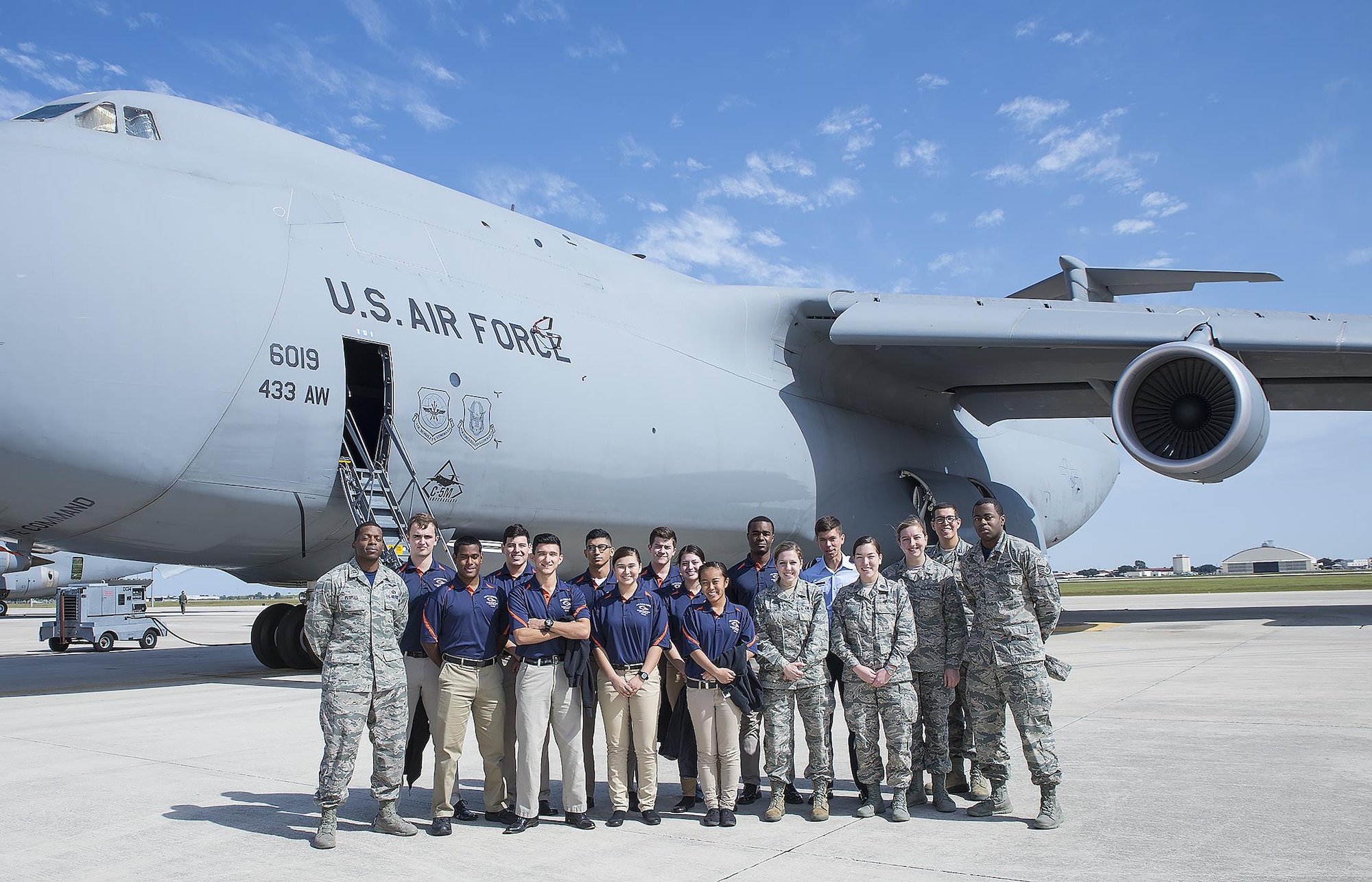 Reserve Officers' Training Corps cadets from the University of Texas at San Antonio toured a C-5M Super Galaxy aircraft October 27, 2017 at Joint Base San Antonio-Lackland, Texas. (U.S. Air Force photo by Benjamin Faske)