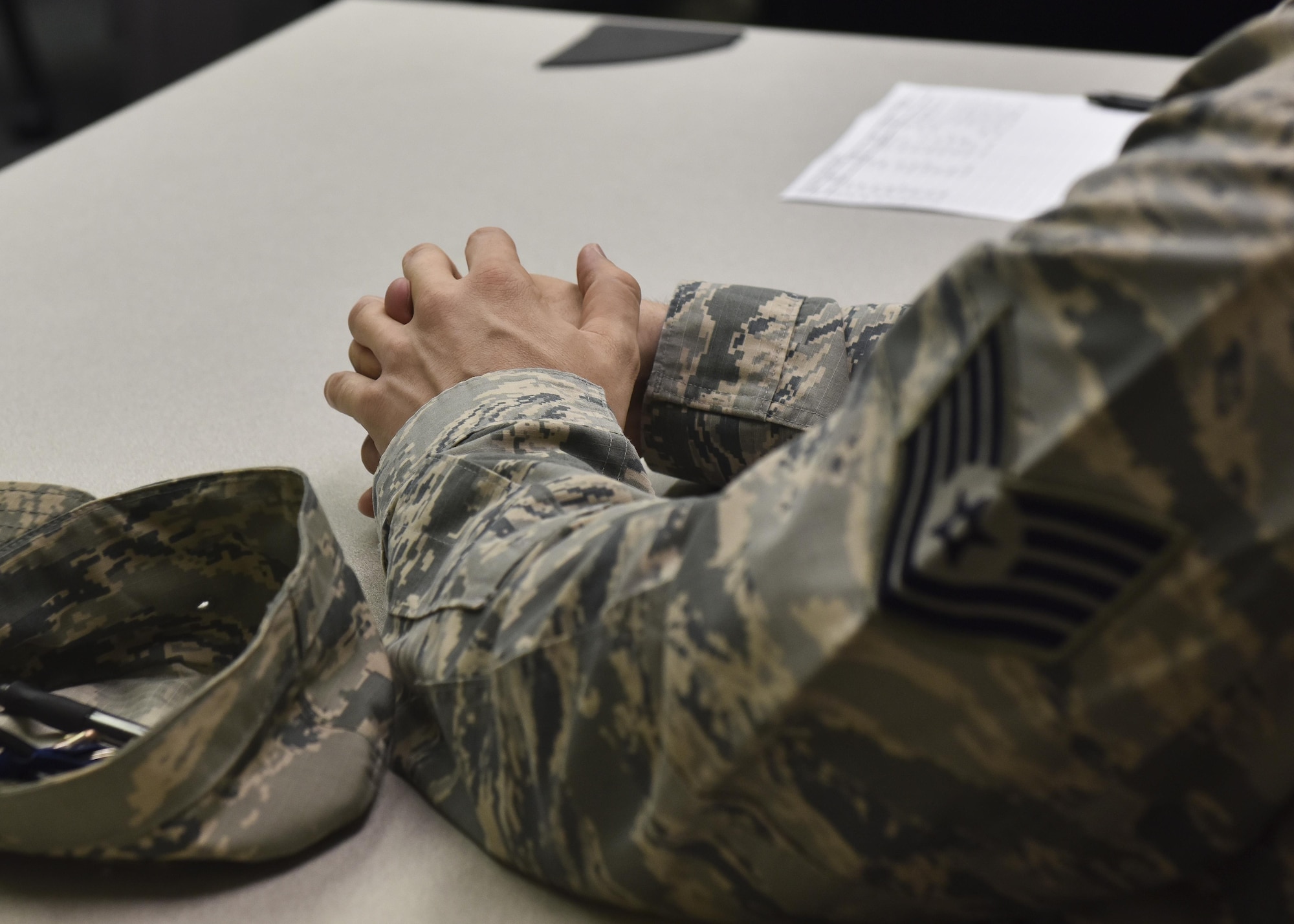 A U.S. Air Force Airman listens to a Tuition Assistance briefing, at the Education Center on Joint Base Langley-Eustis, Va., Oct. 24, 2017.