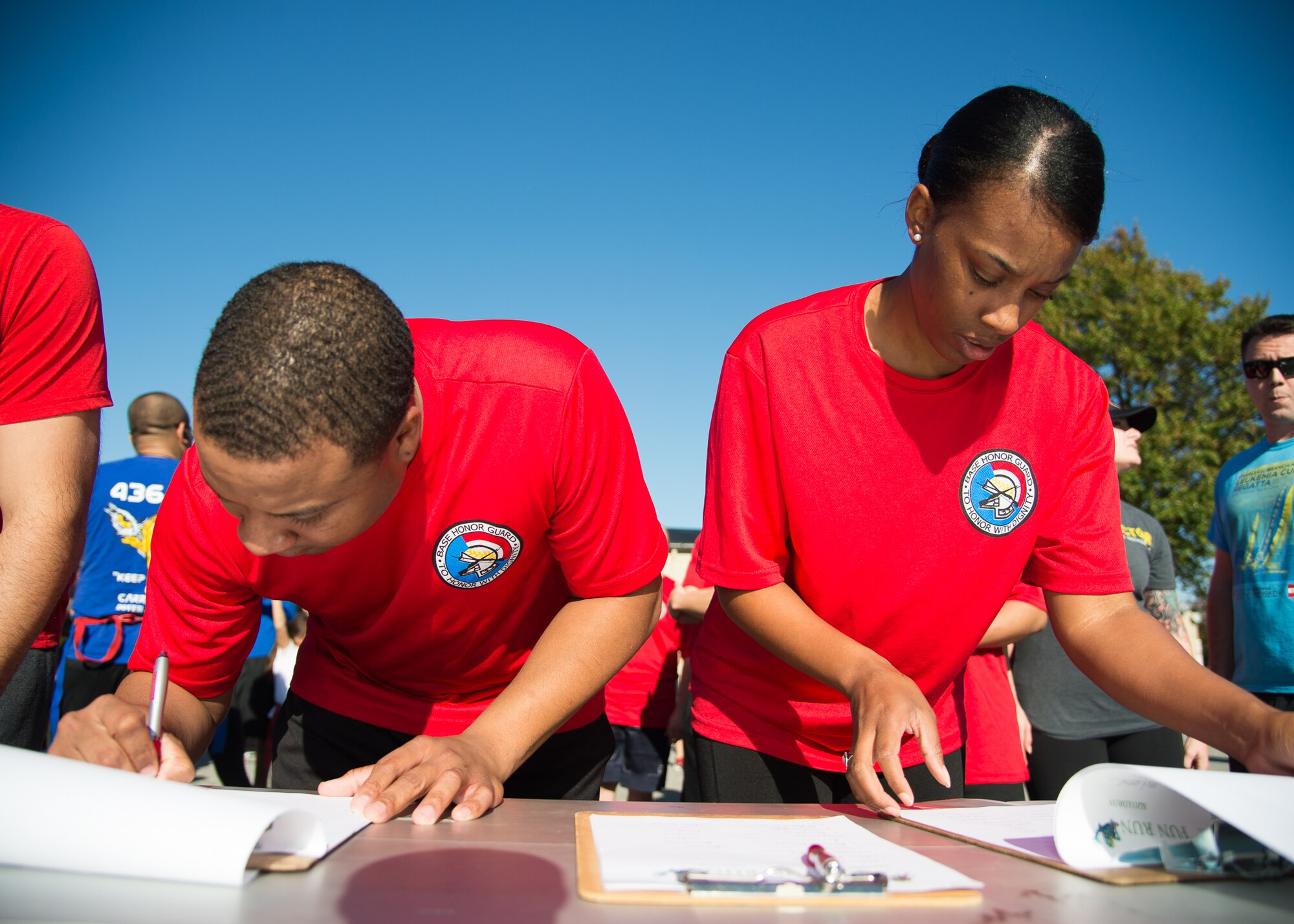 Participants register for the 2017 Zombie Fun Run Oct. 27, 2017, at Dover Air Force Base, Del. The event was sponsored by the base fitness center. (U.S. Air Force photo by Mauricio Campino)