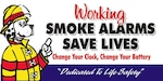graphic of sparky the fire dog working smoke alarms save lives.