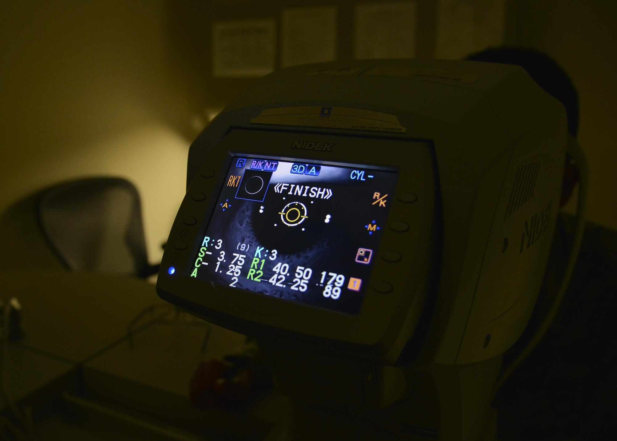 A patient’s eye is seen up close during a visit to the Optometry Clinic at Joint Base Langley-Eustis, Va., Oct. 3, 2017.