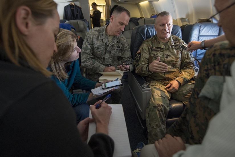 Army Command Sgt. Maj. John W. Troxell, the senior enlisted advisor to the chairman of the Joint Chiefs of Staff, speaks to reporters.