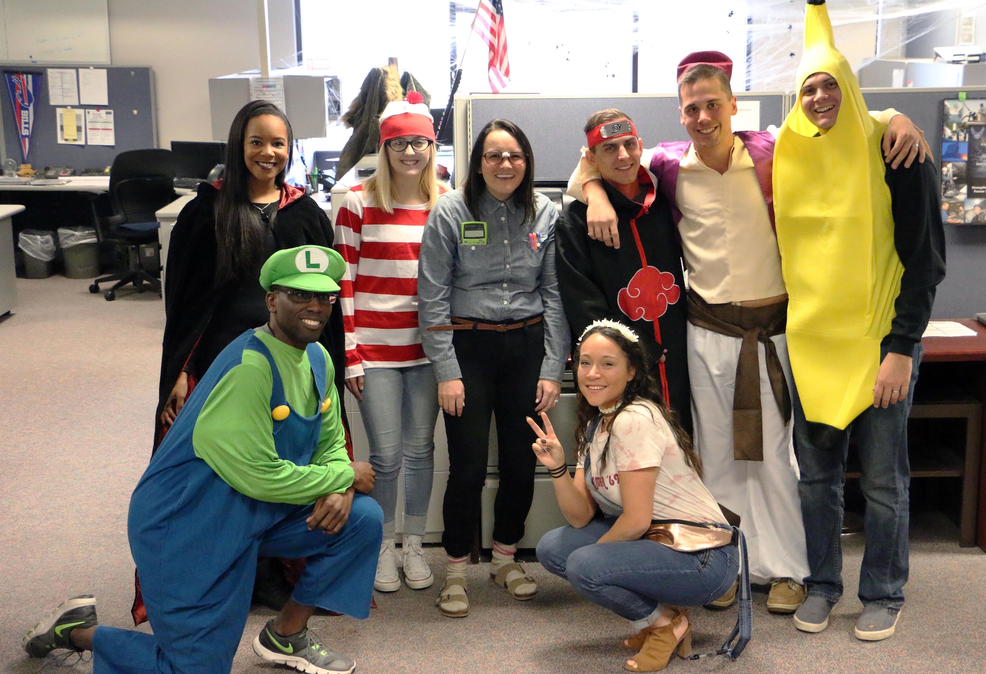 PETERSON AIR FORCE BASE, Colorado --
Members of the 21ST Comptroller Squadron show-off their costumes in the customer service area Oct. 31, 2017 at Peterson Air Force Base, Colorado. Base members were encouraged to dress in costume this Halloween. (U.S. Air Force photo by Staff Sgt. Erica Picariello)