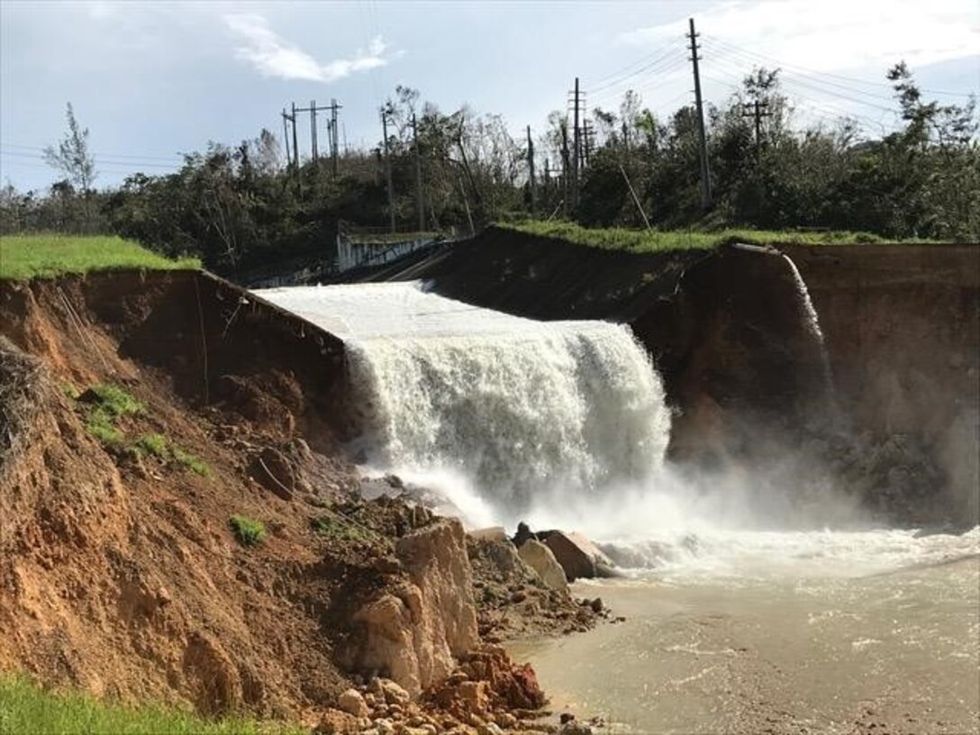 The spillway of the Guajataca Dam, near Isabella, Puerto Rico, was severely damaged by Hurricane Maria’s heavy rains.