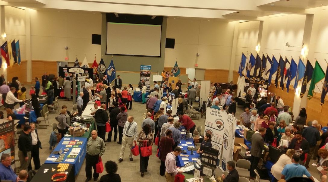 DLA Troop Support employees visit exhibitor booths during the National Disability Awareness Month Expo and Ability One Day event October 25, 2017 in Philadelphia. This year’s national theme “Inclusion Drives Innovation” serves to bring awareness to non-profit organizations that employ disabled Americans while providing products and services to warfighters.