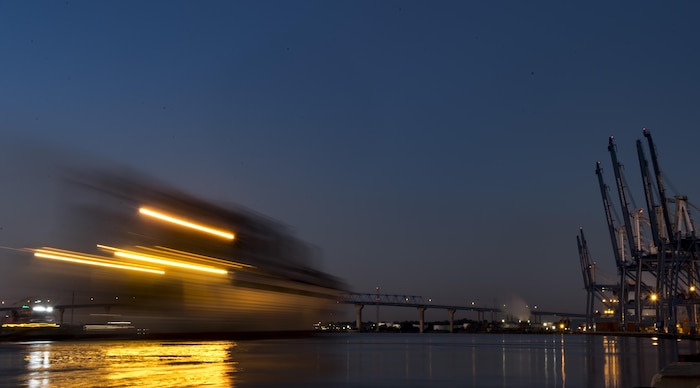 The USNS Brittin (T-AKR-305) departs Joint Base Charleston, S.C., to Ponce, Puerto Rico Oct. 31, 2017.