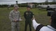 U.S. Air Force Maj. Tyson Daw, left, the air show project officer, and Japan Air Self-Defense Force Lt. Col. Yusuke Shibata, right, the 3rd Air Wing Defense Section chief of defense operations division, participate in an interview with local Japanese media at Misawa Air Base, Japan, Aug. 30, 2017. This interview stressed the importance of security procedures to the local Misawa City populous and advised upcoming air show guests to avoid bringing baggage for a smoother entry. The interview broadcasted on local television. (U.S. Air Force photo by Staff Sgt. Deana Heitzman)