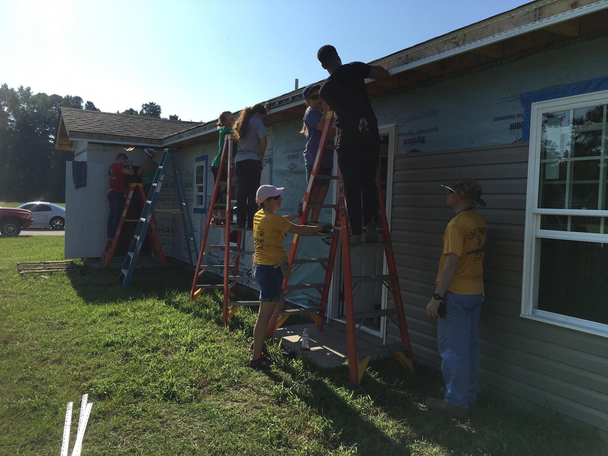 Volunteers from the 20th Fighter Wing help build a house with Habitat for Humanity in Sumter, S.C., Aug. 19, 2017.