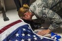 The 375th Security Forces Squadron personnel said goodbye to military working dog Satin N591 Aug. 25, 2017 at Scott Air Force Base, Ill. Satin served two overseas tours in Afghanistan and Qatar. He protected the president of the U.S., important world leaders and the men and women of the U.S. military before battling cancer. (U.S. Air Force photo/Senior Airman Tristin English)