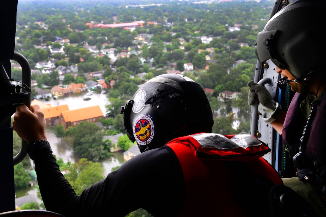 The Coast Guard responds to search and rescue requests following Hurricane Harvey around Beaumont