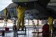 Members of the 23d Aircraft Maintenance Squadron scrub an A-10C Thunderbolt II, Aug. 28, 2017, at Moody Air Force Base, Ga. Maintenance procedures require that A-10s are washed at least every 180 days to prevent maintenance issues and safety hazards to the pilot. Since strong chemicals are used to clean the aircraft Airmen must wear personal protective equipment. (U.S. Air Force photo by Airman 1st Class Daniel Snider)