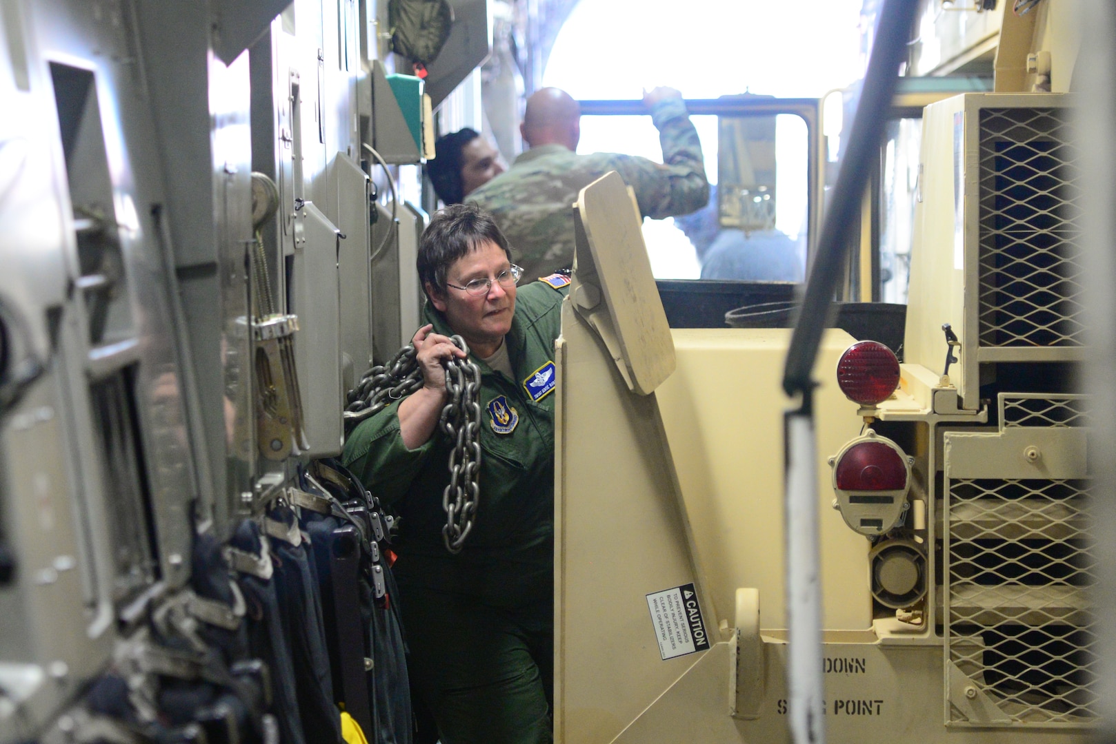 Members from the 502nd Logistics Readiness Squadron, the 433rd Airlift Wing, and the 445th Airlift Wing unload pallets and rolling stock containing maintenance equipment Aug. 30, 2017 at Joint Base San Antonio-Lackland Kelly Field, Texas.