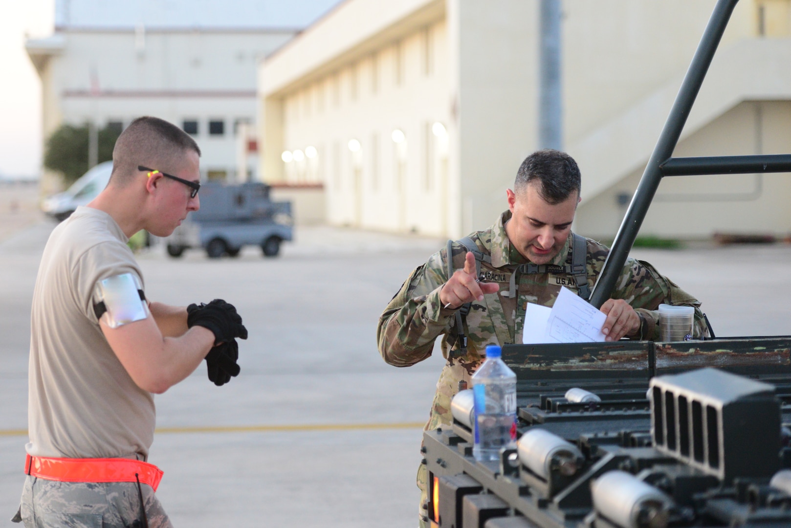 Members from the 502nd Logistics Readiness Squadron, the 433rd Airlift Wing, and the 445th Airlift Wing unload pallets and rolling stock containing maintenance equipment Aug. 30, 2017 at Joint Base San Antonio-Lackland Kelly Field, Texas.