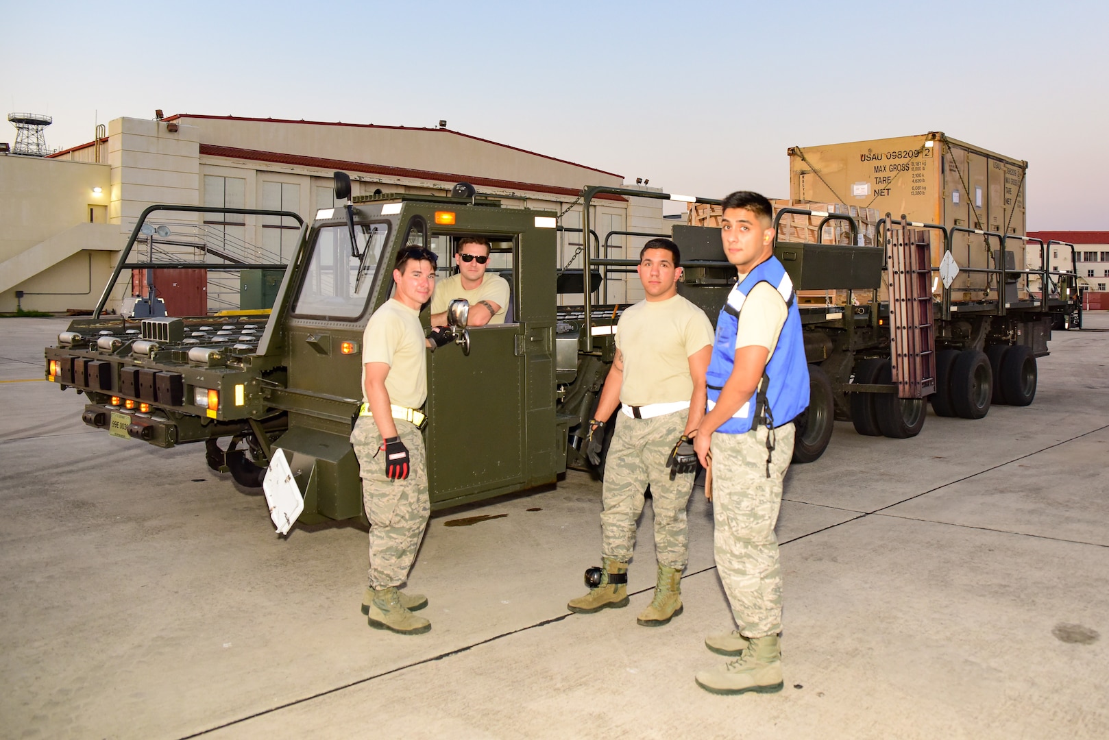 Members from the 502nd Logistics Readiness Squadron, the 433rd Airlift Wing, and the 445th Airlift Wing unload pallets and rolling stock containing maintenance equipment Aug. 30, 2017 at Joint Base San Antonio-Lackland Kelly Field, Texas.