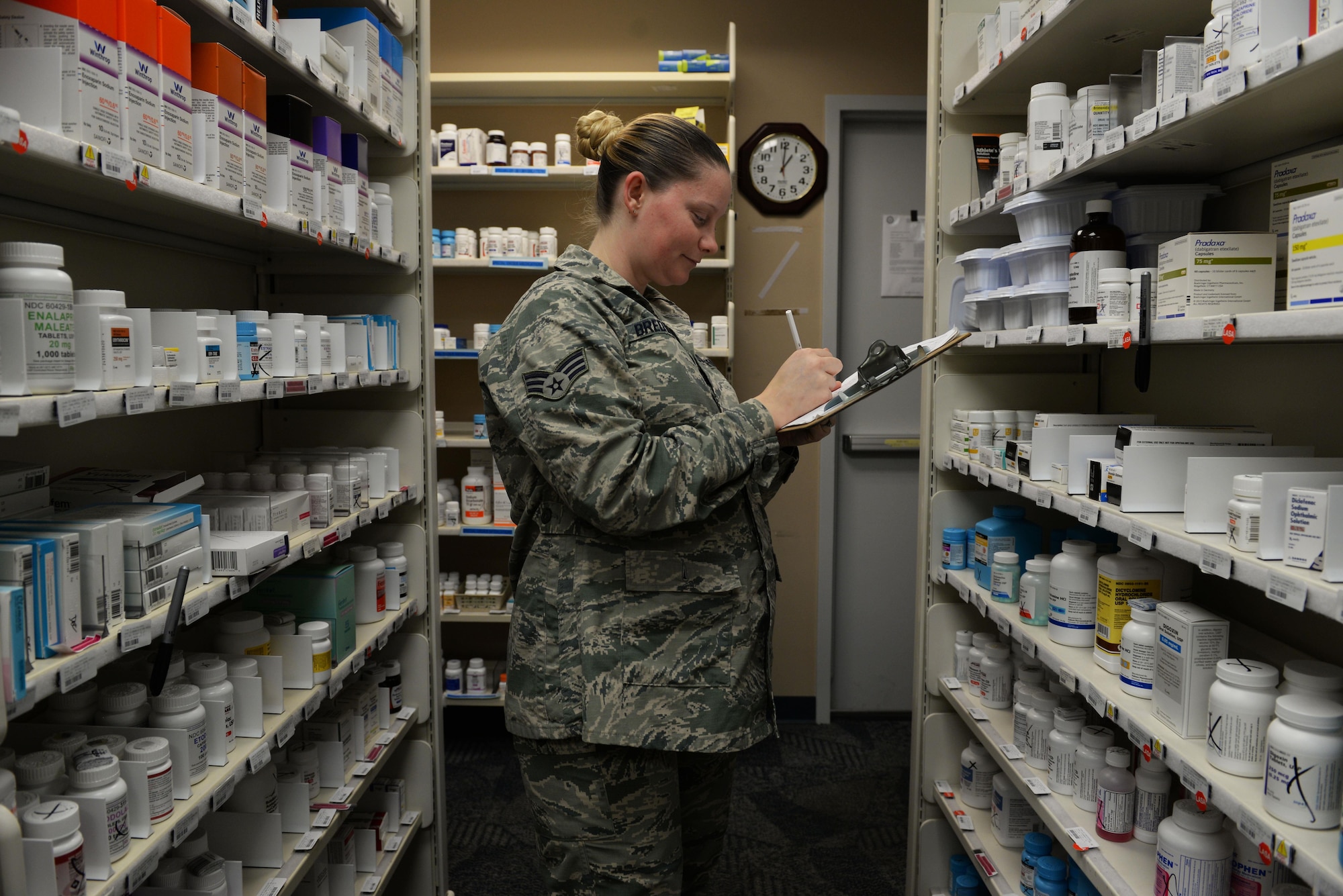 Senior Airman Erica Bredwell, 19th Medical Support Squadron pharmacy technician, catalogues medication Aug. 23, 2017 at Little Rock Air Force Base, Ark. The pharmacy maintains approximately 1,000 line items at any given time. (U.S. Air Force photo by Airman Rhett Isbell)