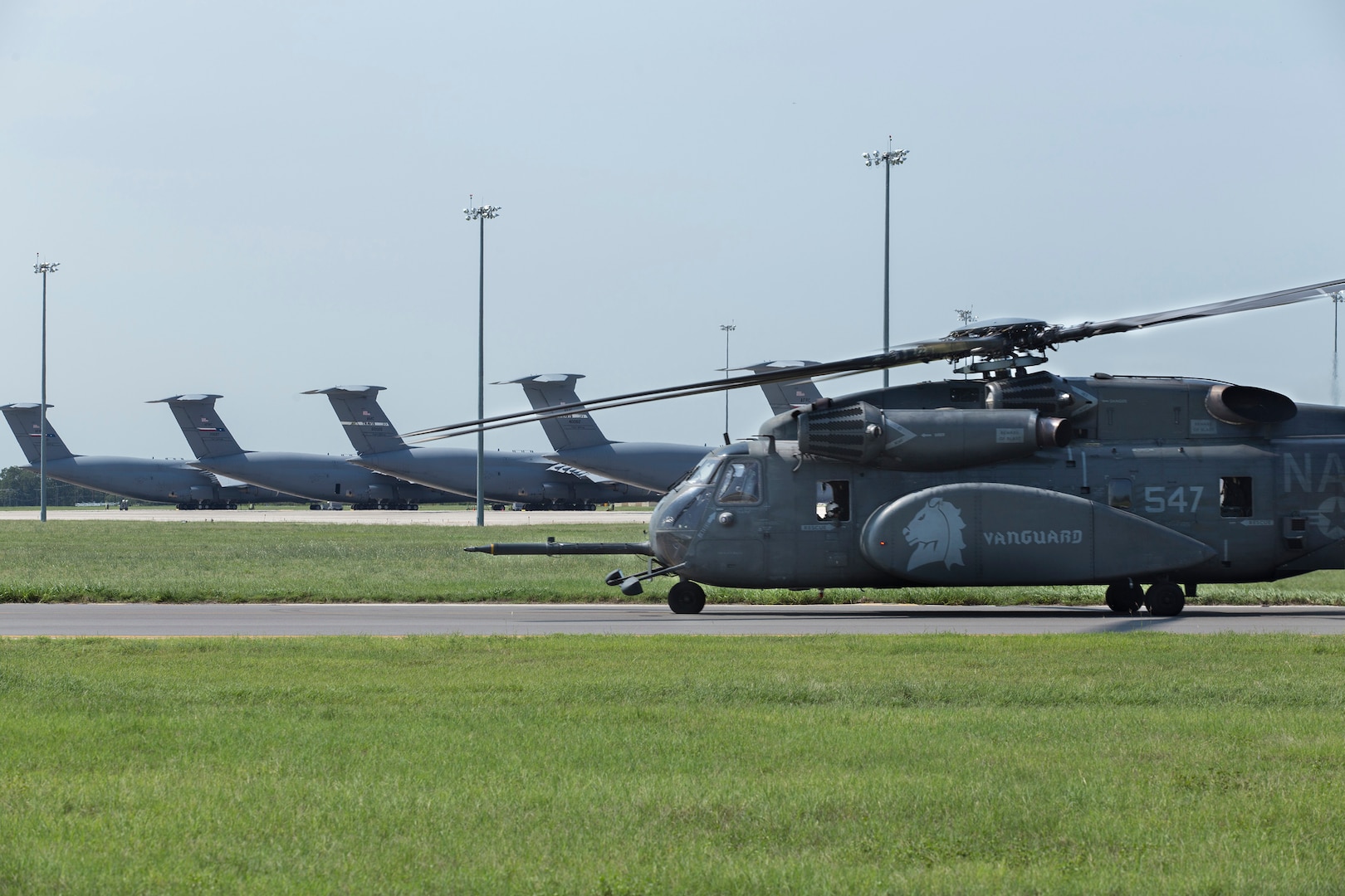 A MH-53E Sea Dragon with Helicopter Mine Countermeasures Squadron for Hurricane Harvey relief missions
