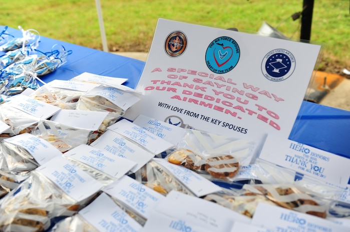 Desserts made by the key spouses were distributed at the dormitory dinner hosted by the First Sergeants Council and Joint Base Charleston Chaplains Office in the courtyard outside the dorms Aug. 30, 2017.