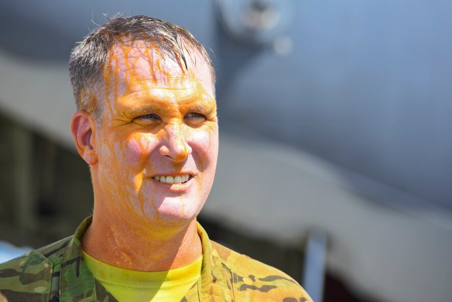Chief Master Sgt. Brandon Broughman, 347th Rescue Group superintendent, smiles after his final flight, Aug. 17, 2017, at Moody Air Force Base, Ga. Broughman concluded his 30-year career as a loadmaster on Sept. 1. During his tenure, he dedicated service to more than 5 variants of C-130’s in air mobility and tactical airlift support. (U.S. Air Force photo by Senior Airman Greg Nash)