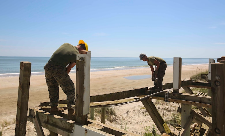 8th Engineer Support Battalion destroys vacant beach houses at Onslow Beach, Camp Lejeune, N.C., Aug. 30.