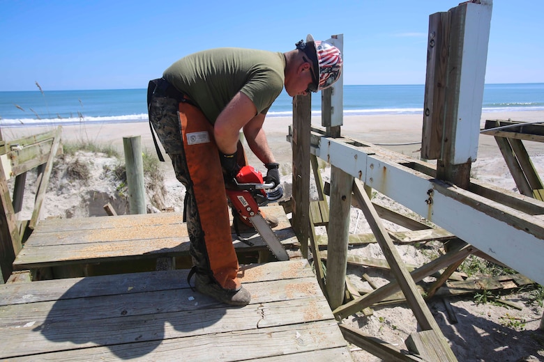 8th Engineer Support Battalion destroys vacant beach houses at Onslow Beach, Camp Lejeune, N.C., Aug. 30.