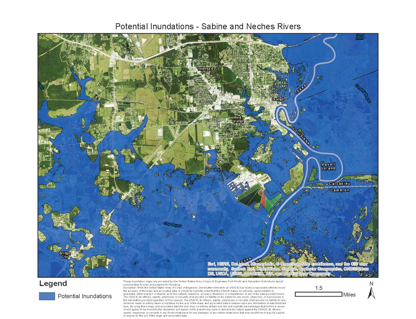 "These inundation maps depicting the Sabine and Neches rivers are provided by the United States Army Corps of Engineers Fort Worth and Galveston Districts to assist communities to plan and prepare for flooding.