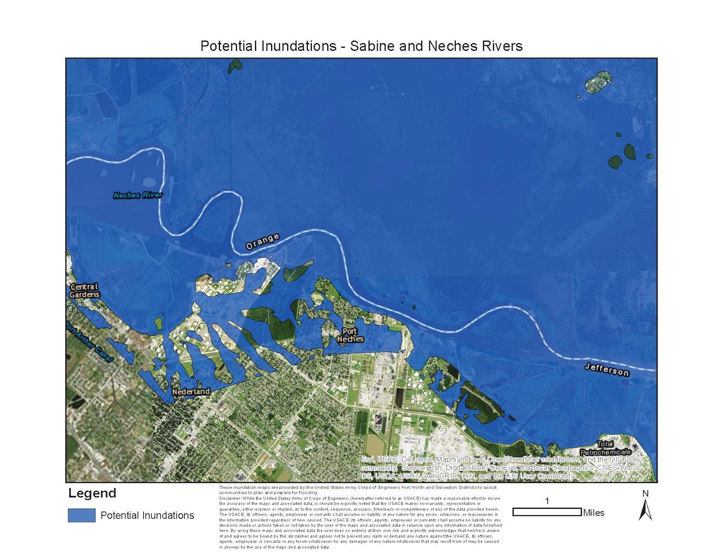 "These inundation maps depicting the Sabine and Neches rivers are provided by the United States Army Corps of Engineers Fort Worth and Galveston Districts to assist communities to plan and prepare for flooding.