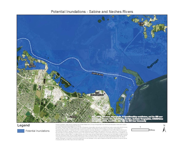 "These inundation maps depicting the Sabine and Neches rivers are provided by the United States Army Corps of Engineers Fort Worth and Galveston Districts to assist communities to plan and prepare for flooding.