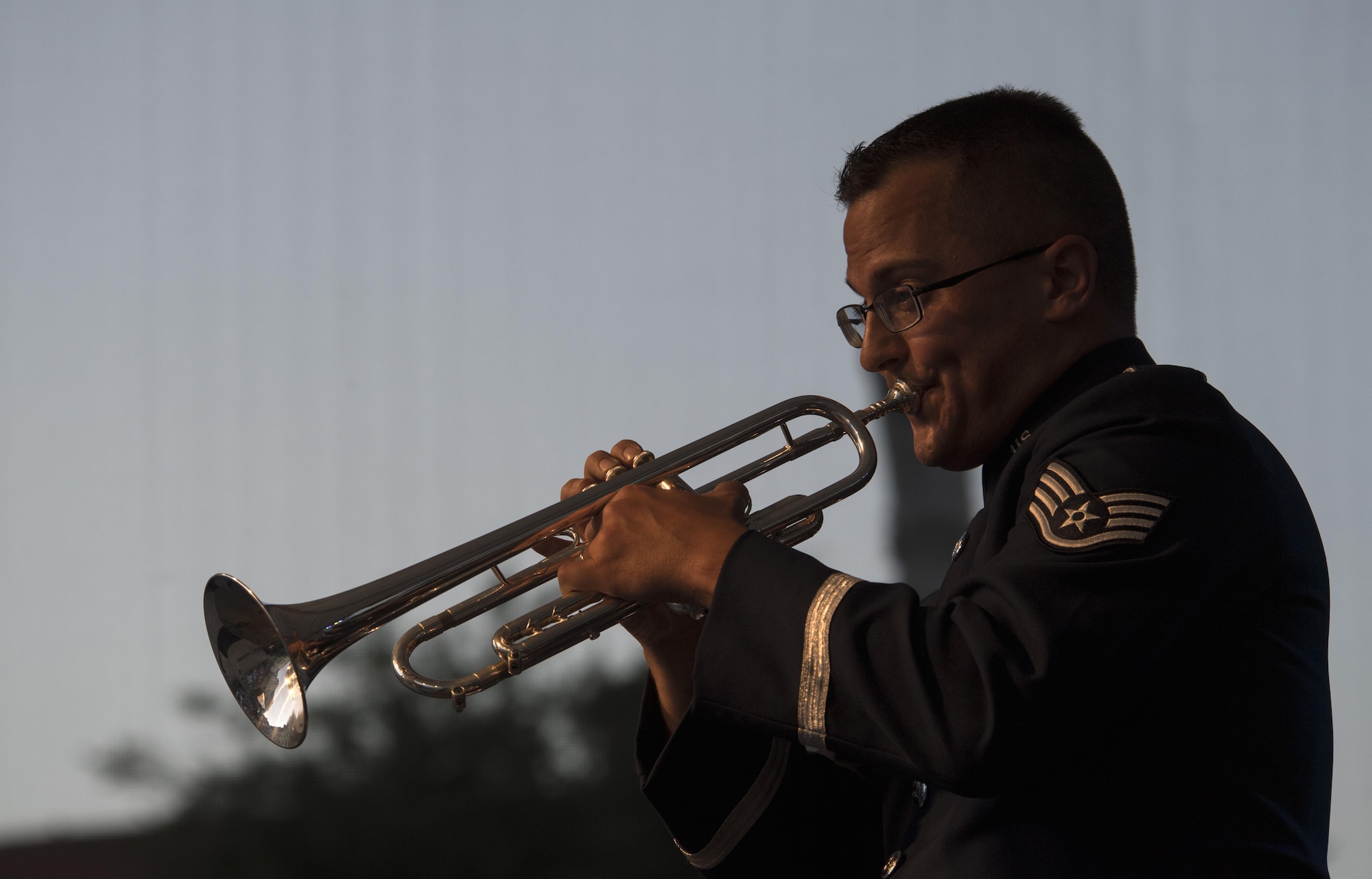 U.S. Air Force Staff Sgt. Nick Delvillano, U.S. Air Forces in Europe jazz band trumpet, plays a solo for the 73rd anniversary of the Slovak National Uprising in Bratislava, Slovakia, Aug. 30, 2017. The jazz band, known as the Ambassadors, was invited to perform two concerts in Slovakia for the celebration. The USAFE Band’s performance will help preserve the mutual commitment and trust between the U.S. and Slovakia. (U.S. Air Force photo by Senior Airman Tryphena Mayhugh)