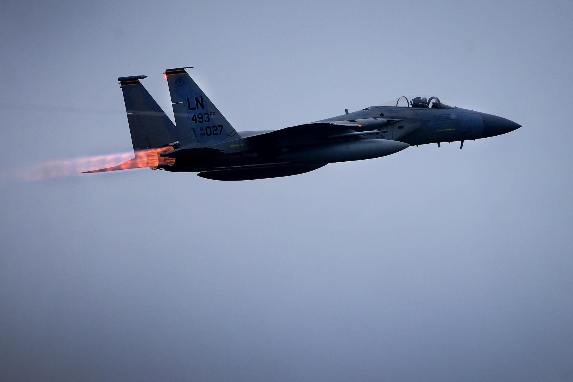 An alert ready F-15C Eagle from the 493rd Expeditionary Fighter Squadron respond to an alert scramble notification at Siauliai Air Base, Lithuania, Sept. 4. The Eagle is a combat proven, tactical fighter that can penetrate rival defenses and outperform and outfight any current opposing aircraft, giving NATO the strategic access critical to meet Article 5 commitments and to respond to threats against its allies and partners. (U.S. Air Force photo/ Tech. Sgt. Matthew Plew)